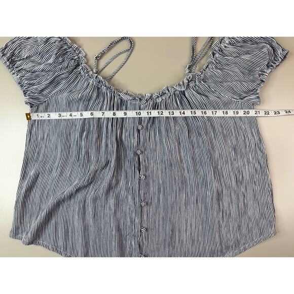 VTG American Eagle Womens Milkmaid Flowy Top XL Blue White Nautical Peasant Boho - Picture 6 of 10